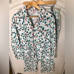 Lands End Christmas Cow Print Flannel Pajamas Ladies Size LT top and L Bottom